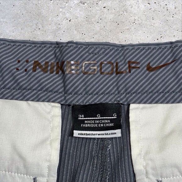 Nike Golf Shorts Mens Size 34 Gray Striped Flat Front 10.5” Inseam Performance - Picture 3 of 9